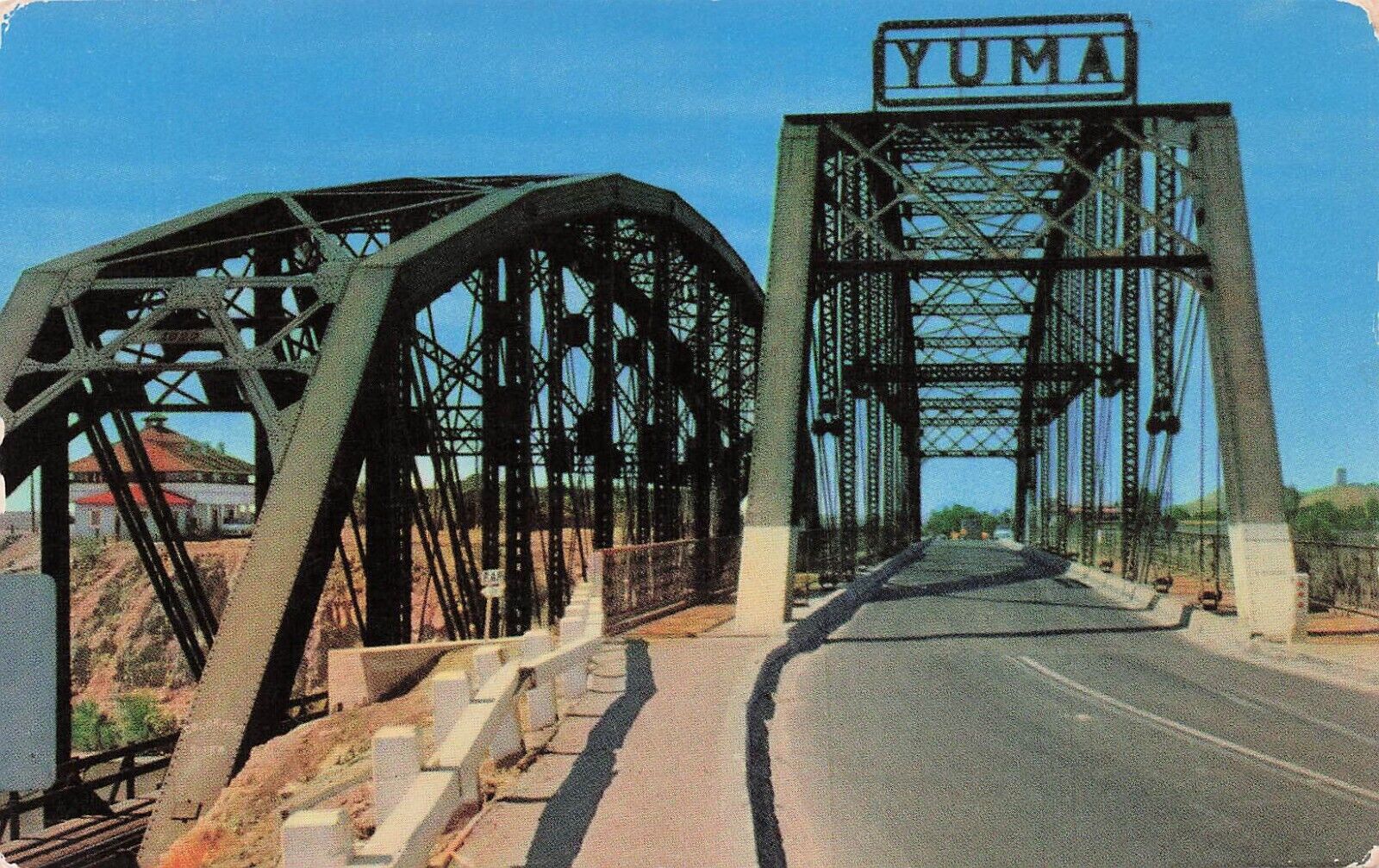 Yuma Arizona AZ Highway 80 Railroad Train Bridge Colorado River Vtg Postcard D64