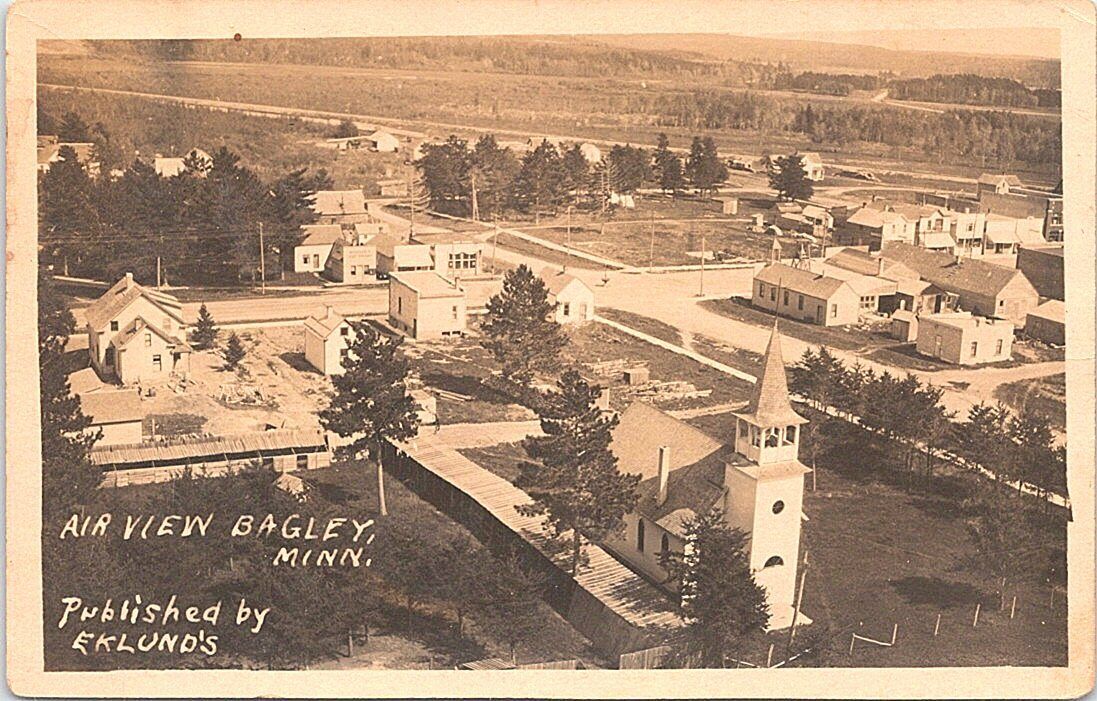 RPPC Bagley Minnesota Aerial Town View early 1900s