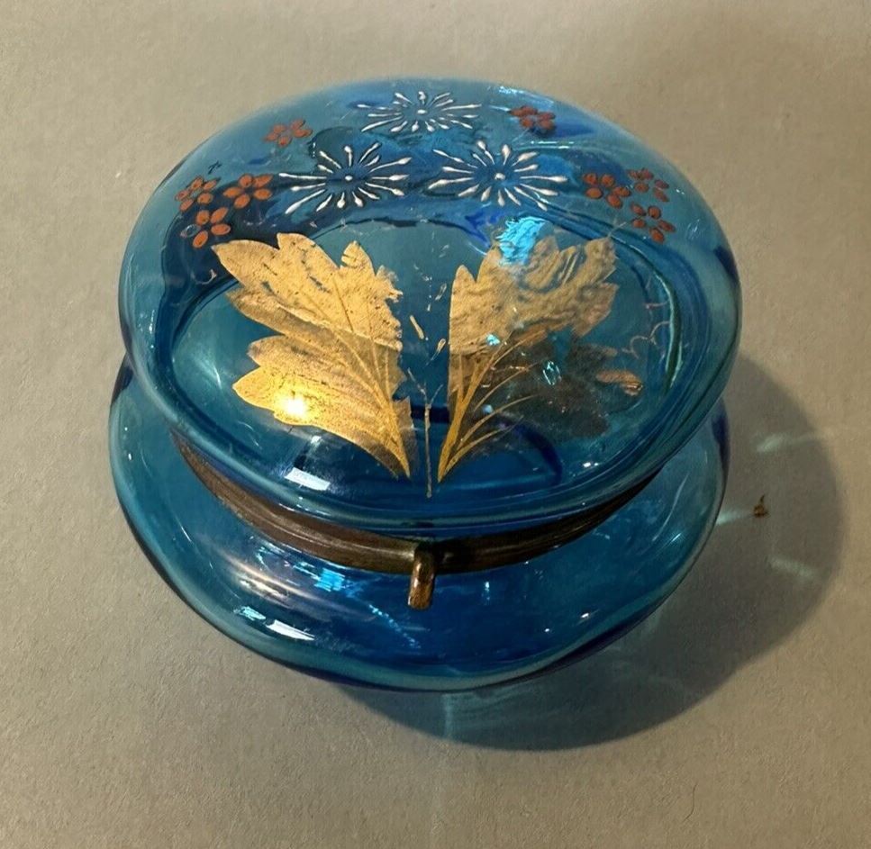 Antique Victorian Floral Decorated Art Glass Keepsake Jewel Box