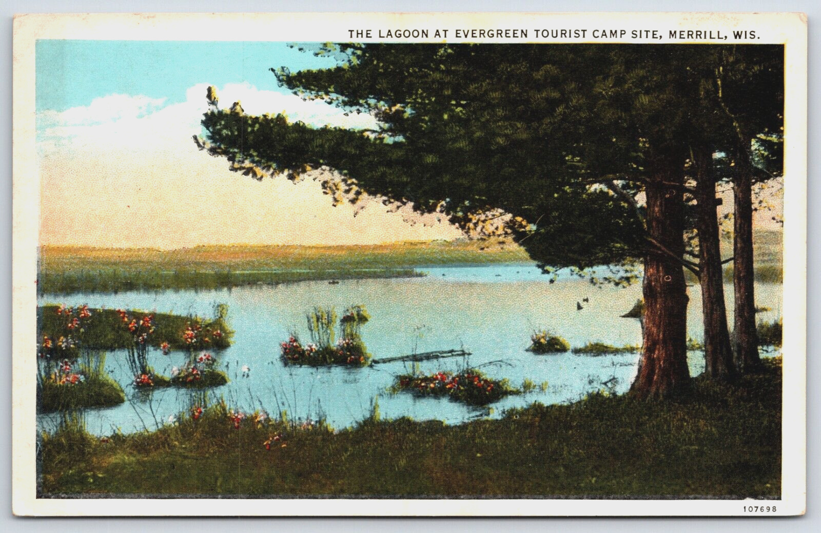 Postcard The Lagoon At Evergreen Tourist Camp Site Merrill Wisconsin Unposted