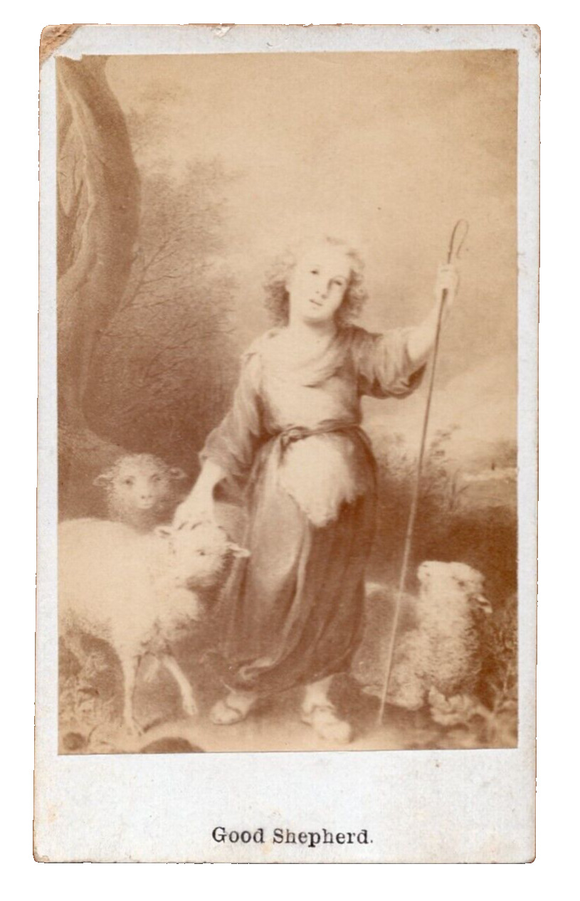 GOOD SHEPHERD Antique Victorian Illustration Art Album Filler CDV SHEEP