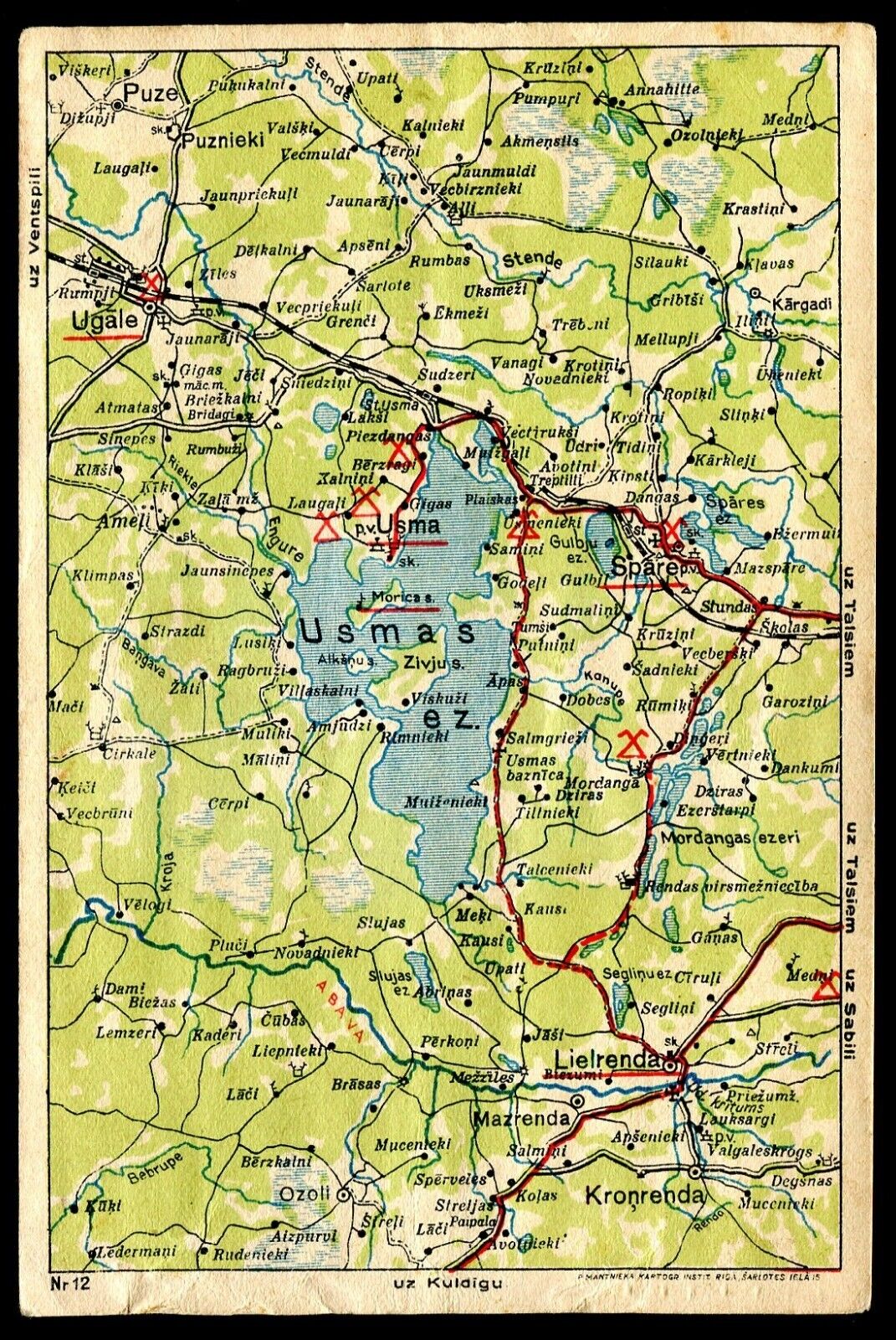 LATVIA Ugale Lielrenda Postcard 1930s Railway Map #12