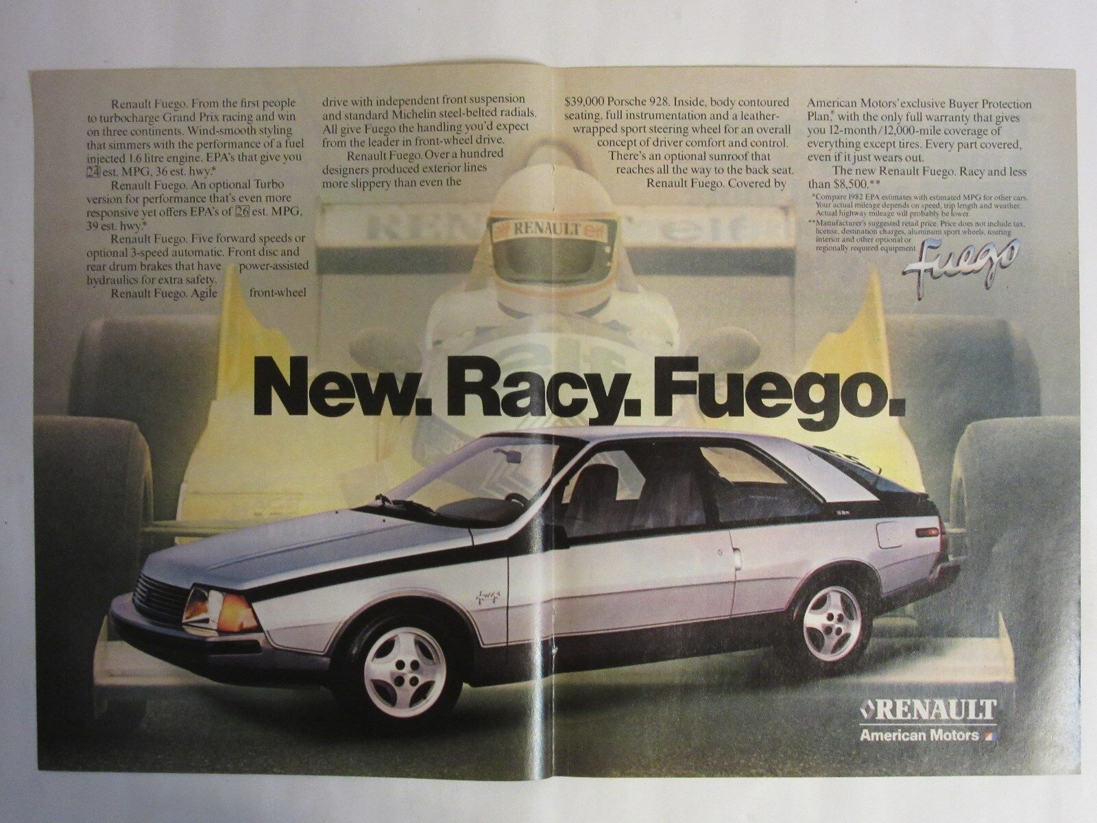 Vintage 1982 Renault Fuego 2 Page Magazine Ad Great to frame AMC Centerfold