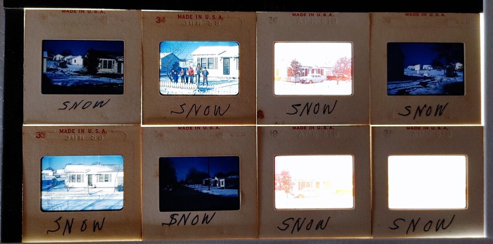 Vintage 1958-1962 35mm Slides Texas Family Snow Scenes Lot of 8 #21816