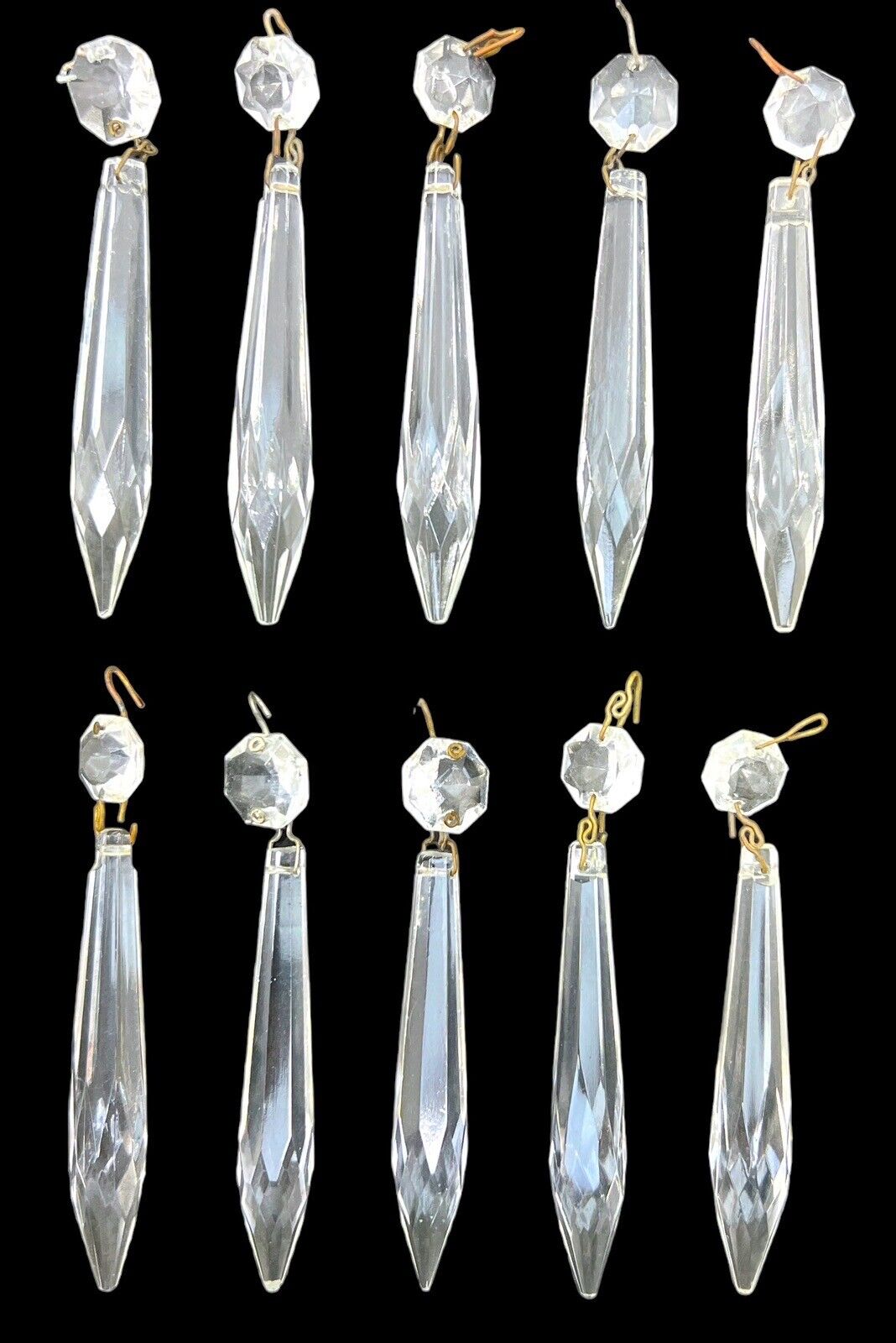Vintage Large 3” Icicle Chandelier Glass Prisms With Beads Lot of 10