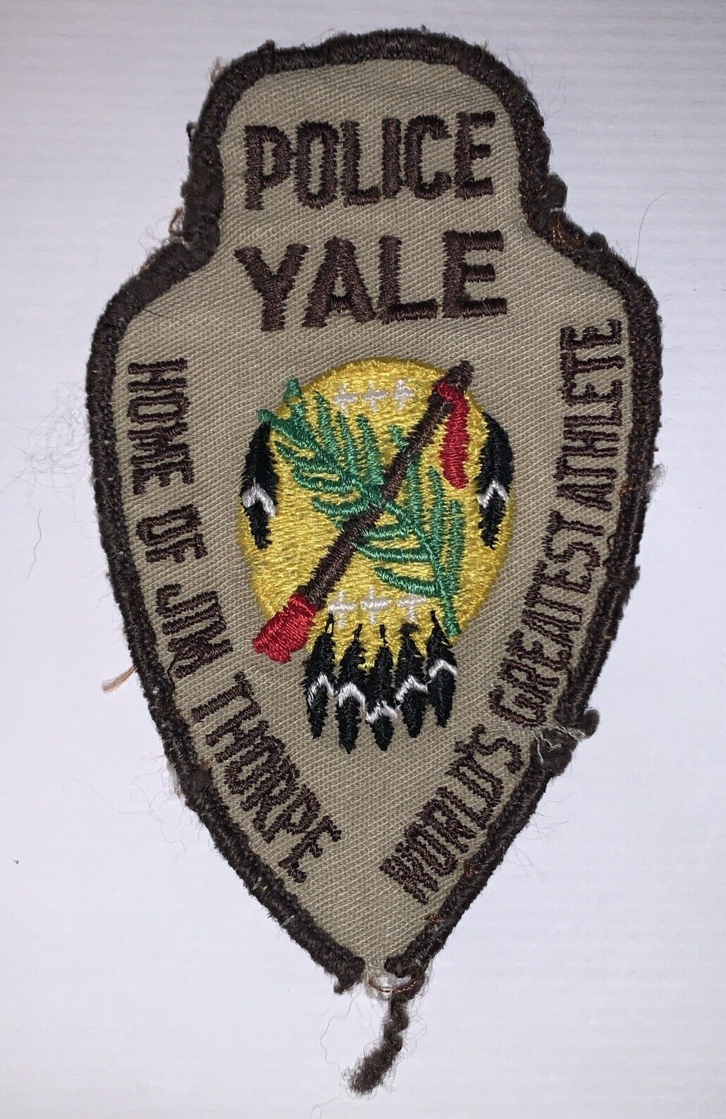 VINTAGE OBSOLETE Yale Oklahoma OK Home Of Jim Thorpe Police Patch
