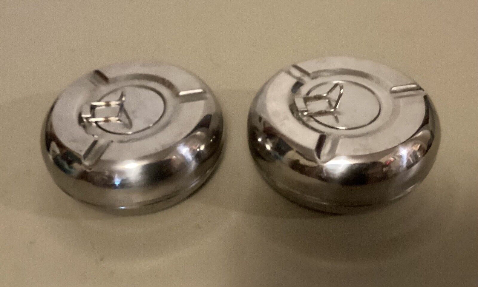 Pair Of Metal Ashtrays With Lids