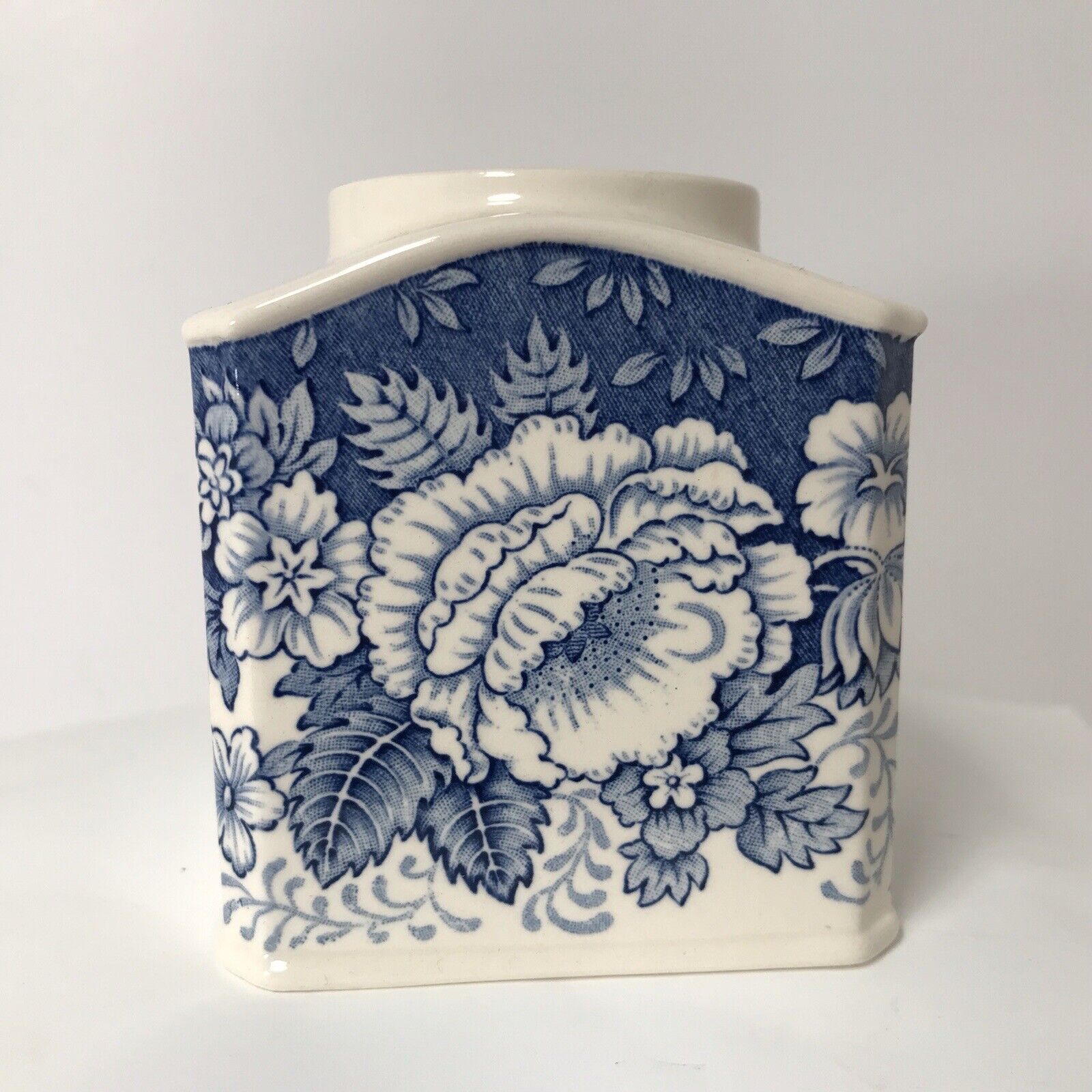 Vintage Masons Crabtree & Evelyn Blue & White Transfer Ware Small Canister 4”