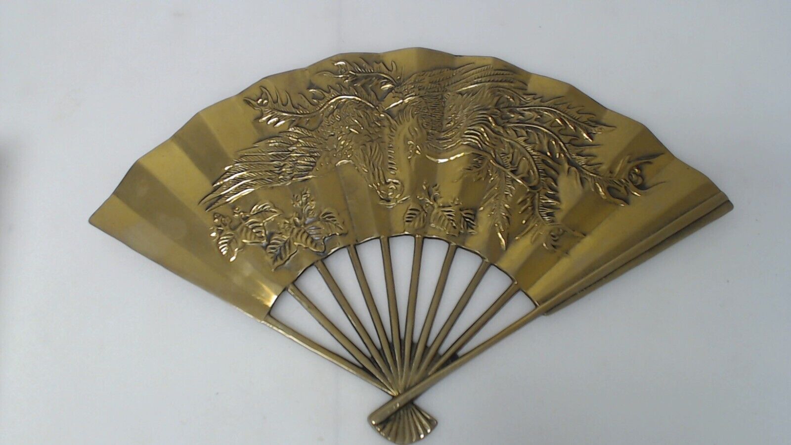 Albert E Price Solid Brass Decorative Fan w/ Phoenix Pattern Wall Decor
