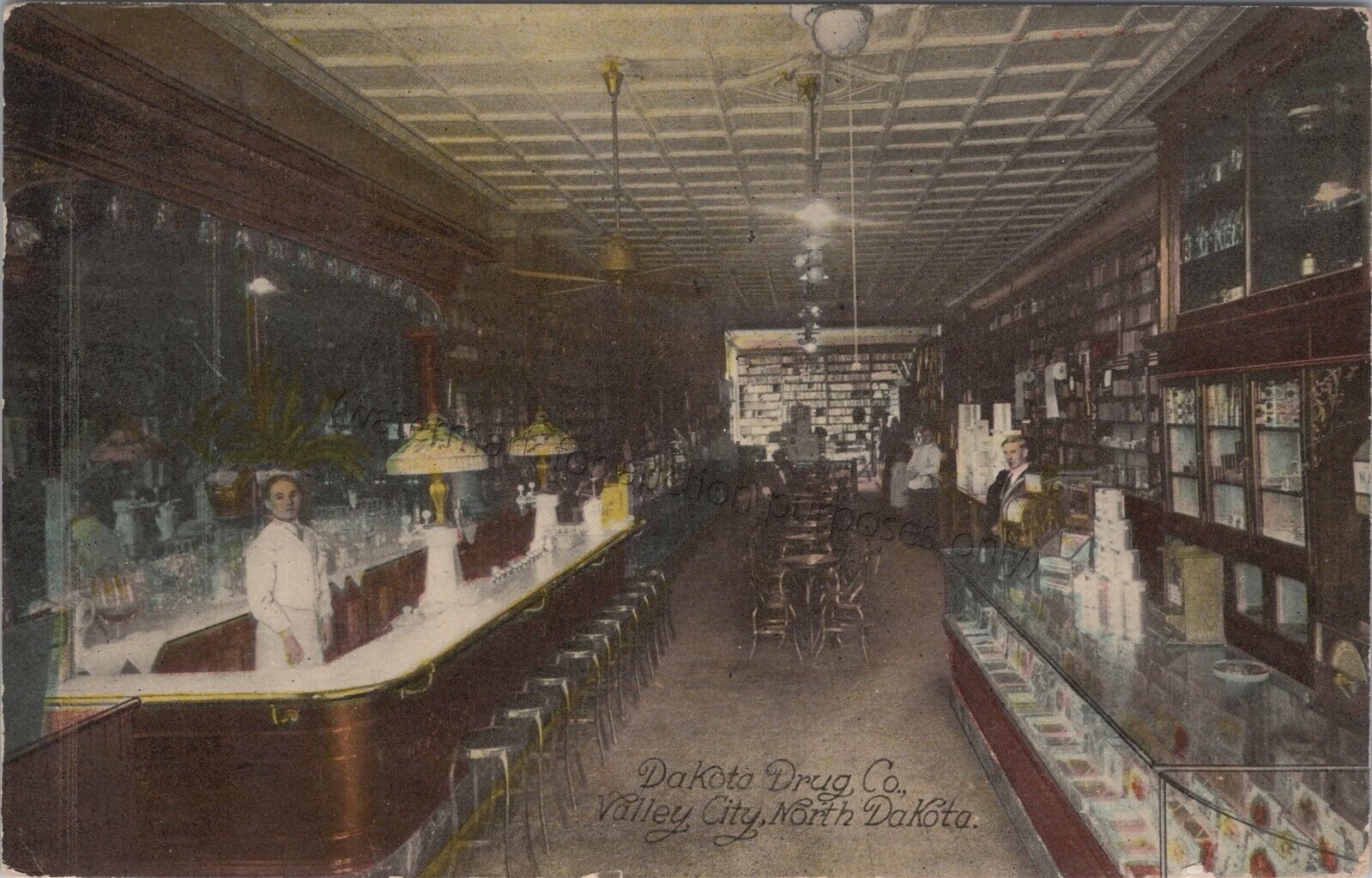Valley City, ND: vintage North Dakota Drug Company Store Interior 1915 Postcard
