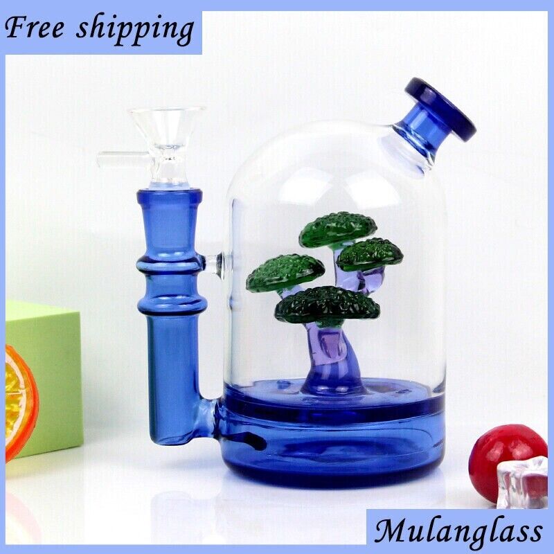 THICK 5.7 Inch Blue Art Trees In The Dome Glass Bong Water Pipe Hookah 14MM Bowl