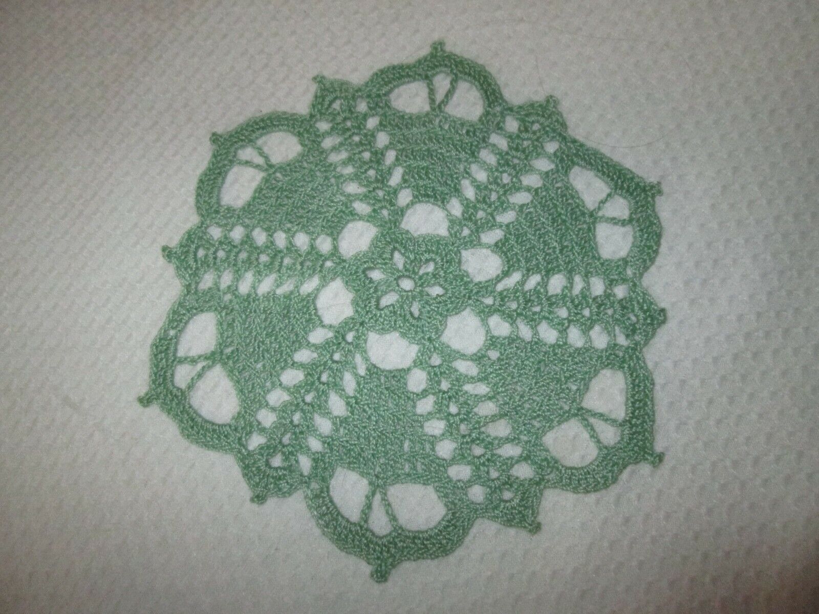  Handmade Crocheted Doily Green   6 Inch 