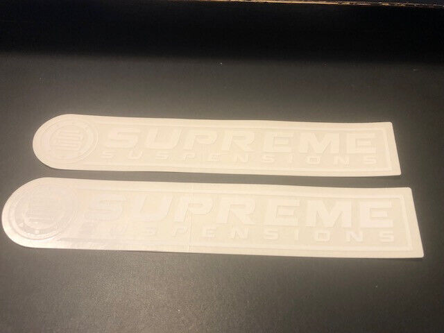 SUPREME SUSPENSIONS WINDOW CLEAR WHITE 2PC Sticker Decal SET RACING OEM