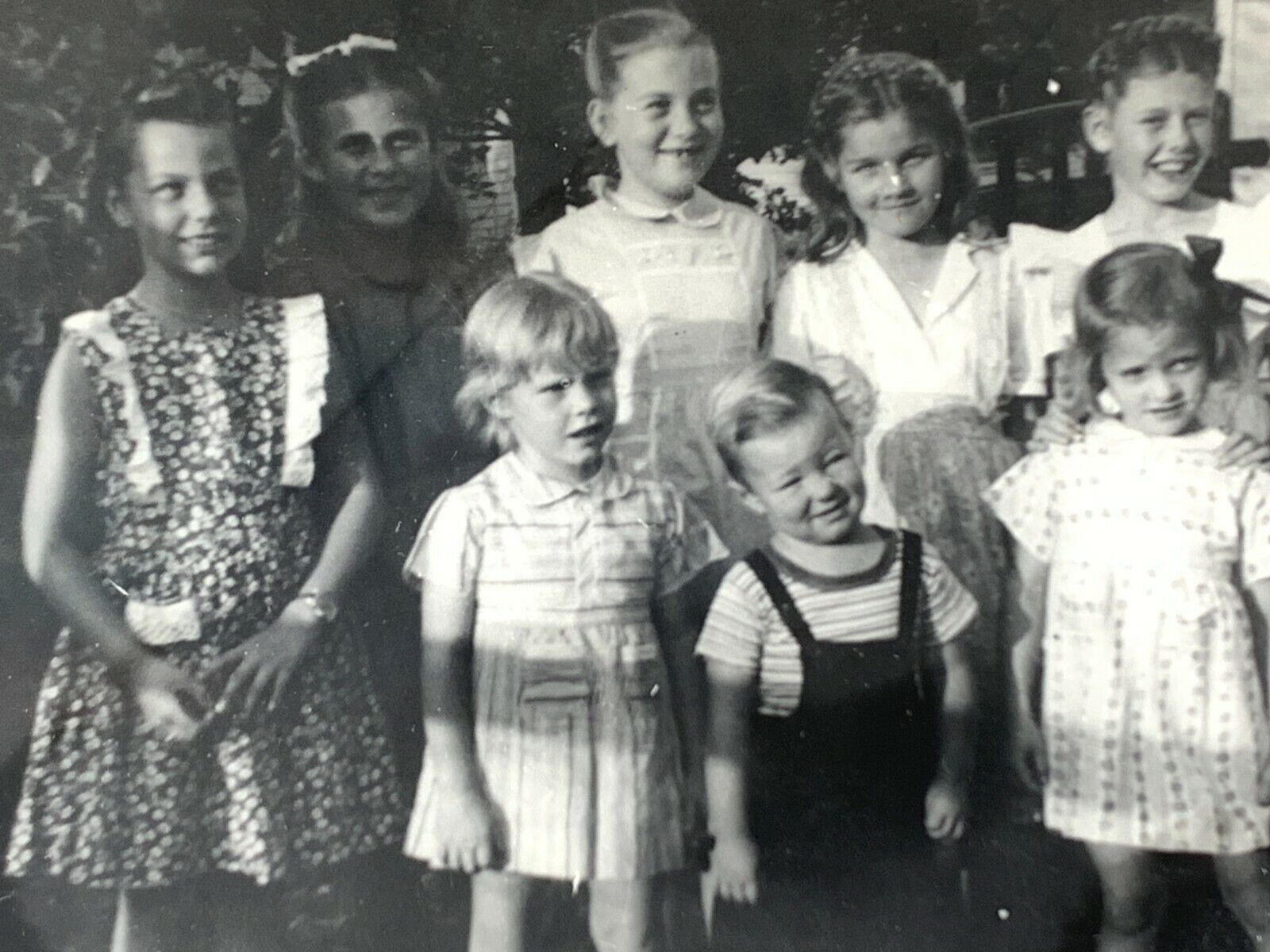 E7 Found Photograph Group Of Kids Girls & Boy Brother 1940-50's