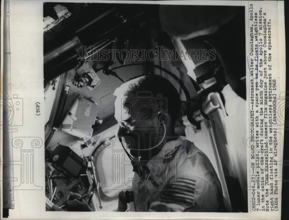 1968 Press Photo Astronaut Walter Cunningham during his Apollo 7 mission