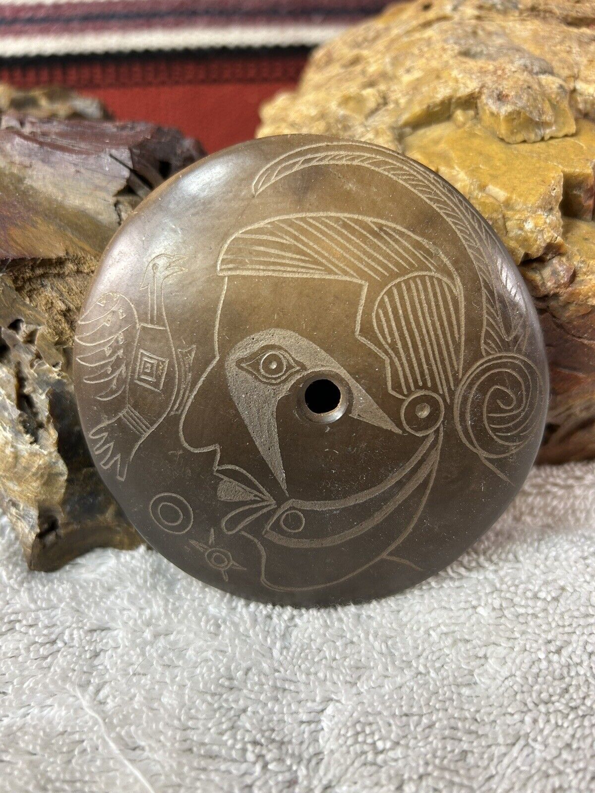 Native American/Mexican Etched Pottery Seed Pot, Detailed, Traditionally Fired