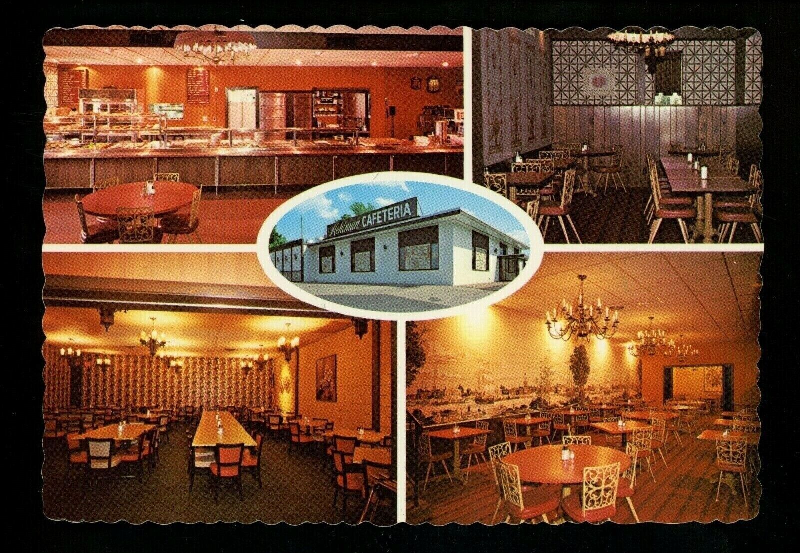 Motel Hotel Postcard Ohio OH St Clairsville Mehlman Cafeteria Motel interior