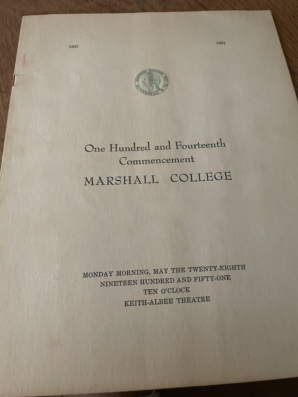 1951 Marshall University Commencement Program Huntington WV