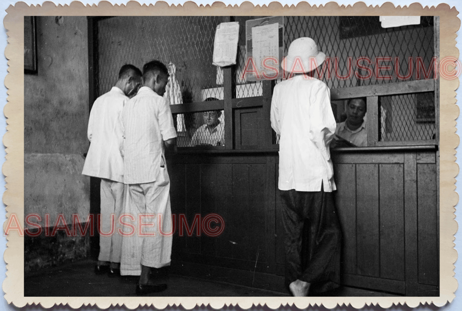 WW2 Opium Den Seller Shop Man Caged Counter Vintage B&W Singapore Photo 17630