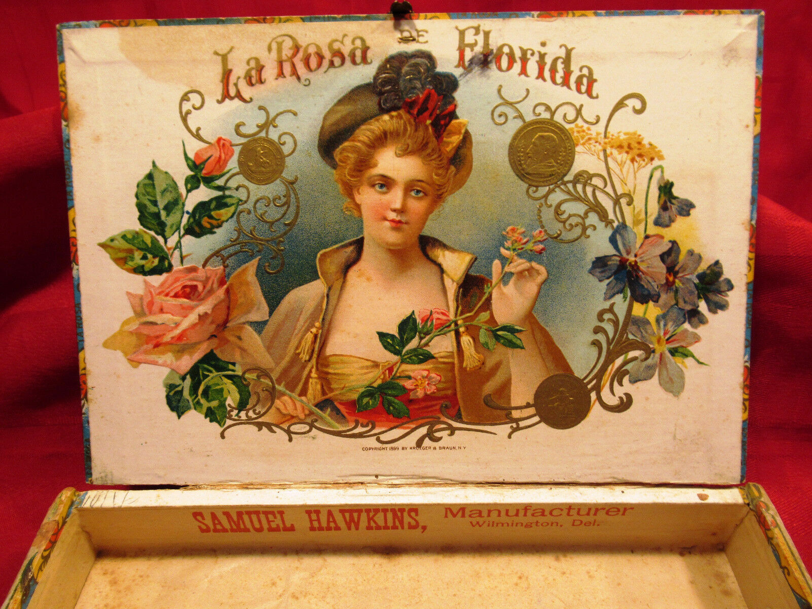 1899 - La Rosa De Florida - Cigar Box Wilmington De NICE condition - Label RARE