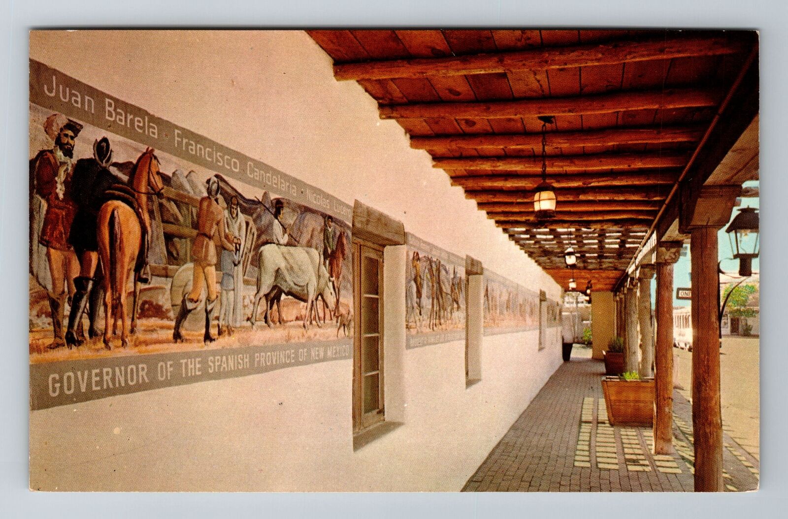 Albuquerque NM-New Mexico, Mural, Hacienda Dining Room, Town, Vintage Postcard