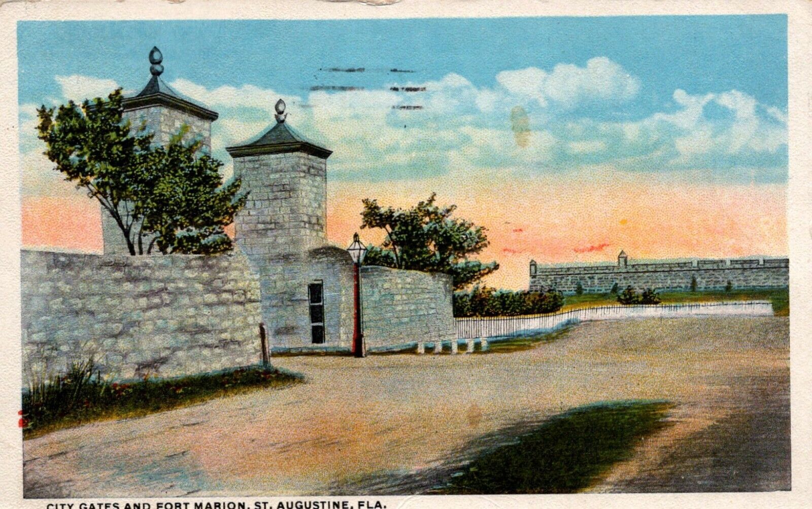 St. Augustine Florida City Gates and Fort Marion Posted VTG Postcard