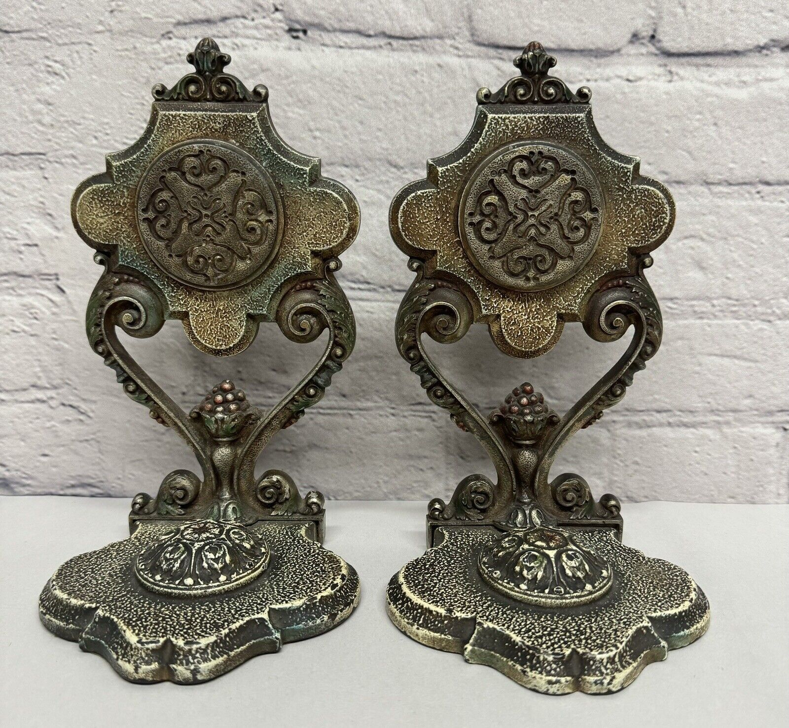 Vtg Cast Metal Bookends Victorian Scroll Flowers Ornate Gift for Book Lovers