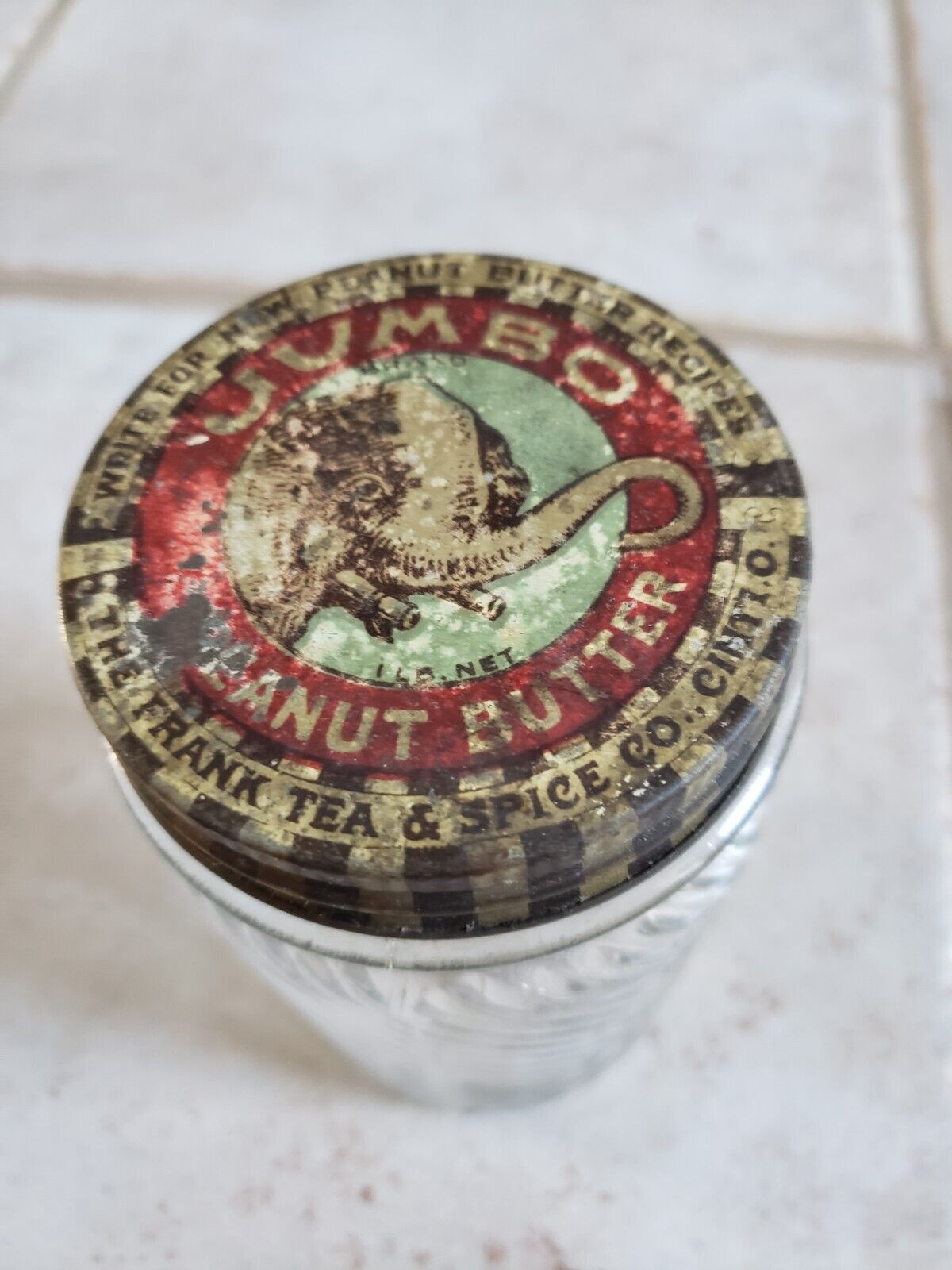 Original early jumbo peanut butter jar with original lid
