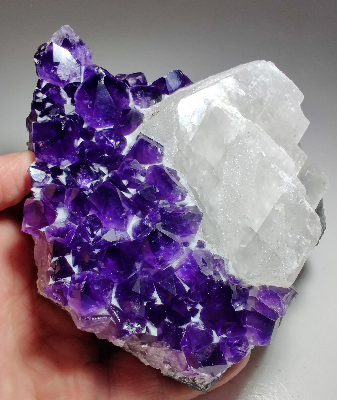 Amethyst crystals with Calcite nice sized display piece. Brazil. 2.2 lbs. Video.