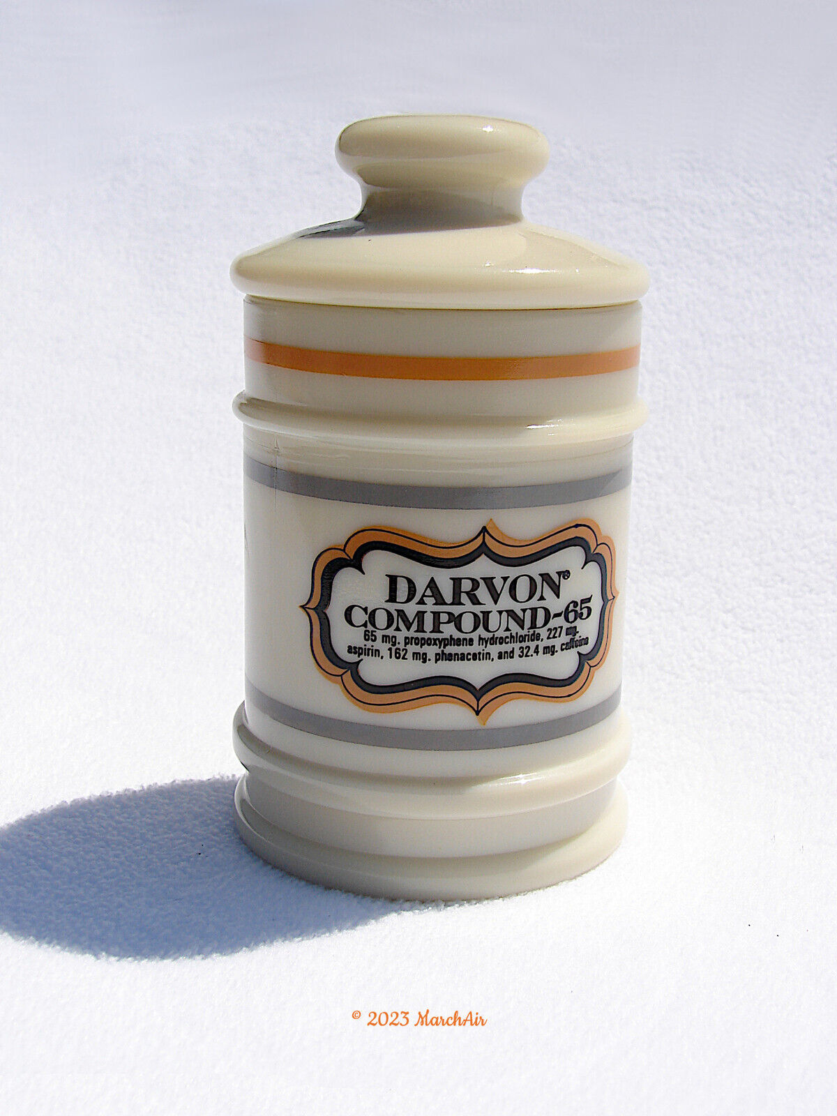 Vintage Darvon Compound Apothocary Jar Cream Colored Opaque Glass Excellent