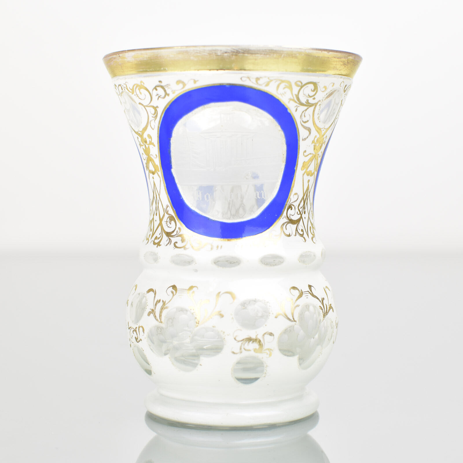Antique Bohemian Enameled Glass Souvenir Beaker Waldbrunn + Kreuzbrunn