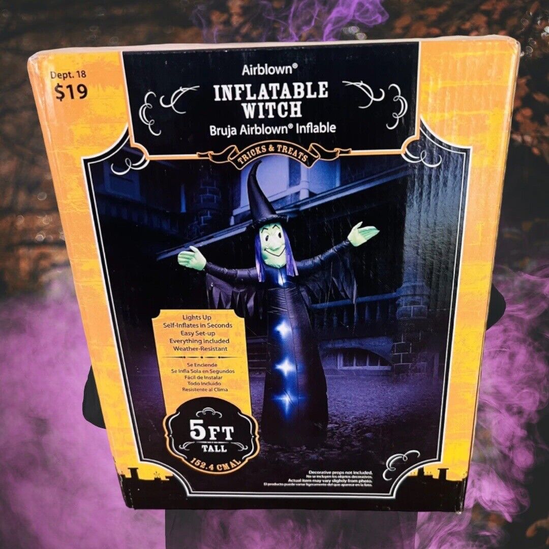 Gemmy Airblown Inflatable Witch 5 Ft Halloween Lights Up Ghost Decorations 2010