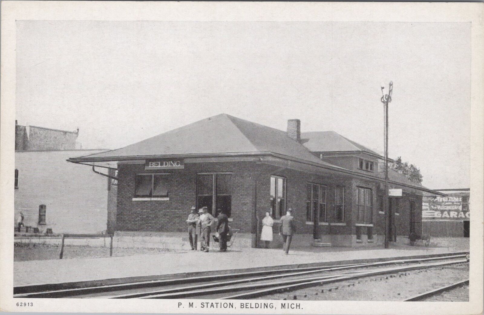 P.M. Train Station, Railroads Belding, Michigan Postcard