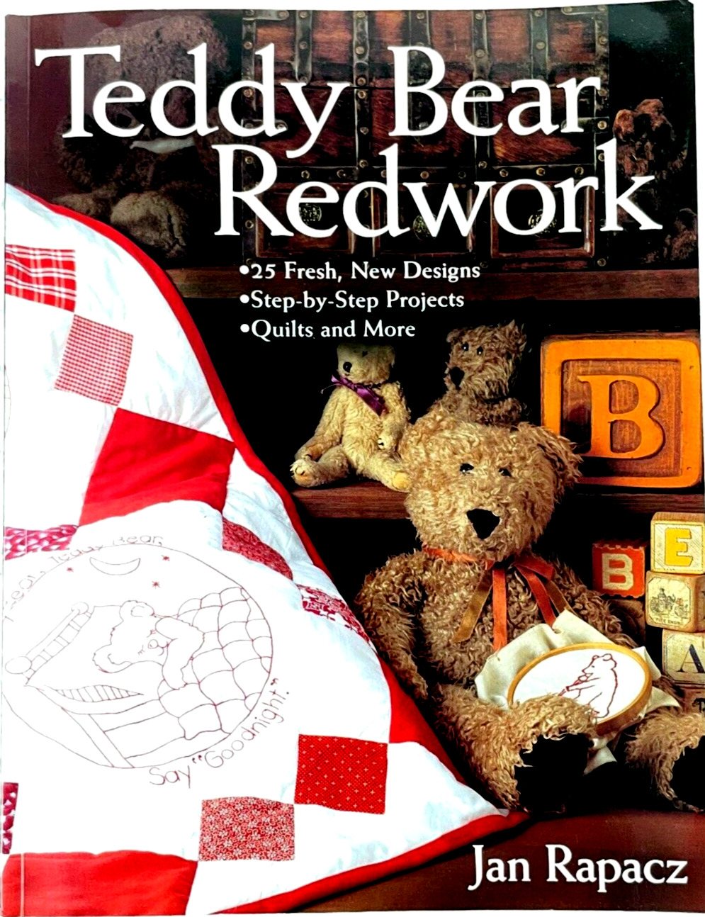 Jan Rapacz Vintage 2003 Needlecraft Book TEDDY BEAR REDWORK Red Needlecraft