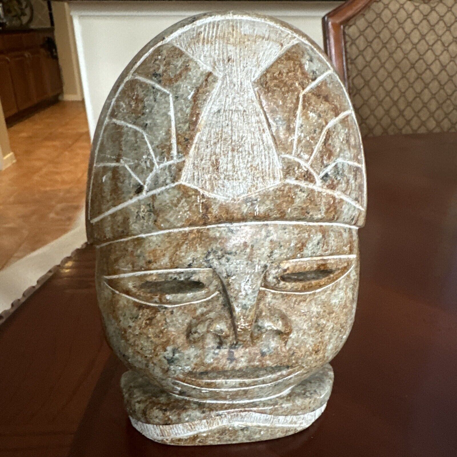 Mayan Mexican/Aztec Marble Stone  Face Heavy Quality Piece Nice 7 1/4” Tall