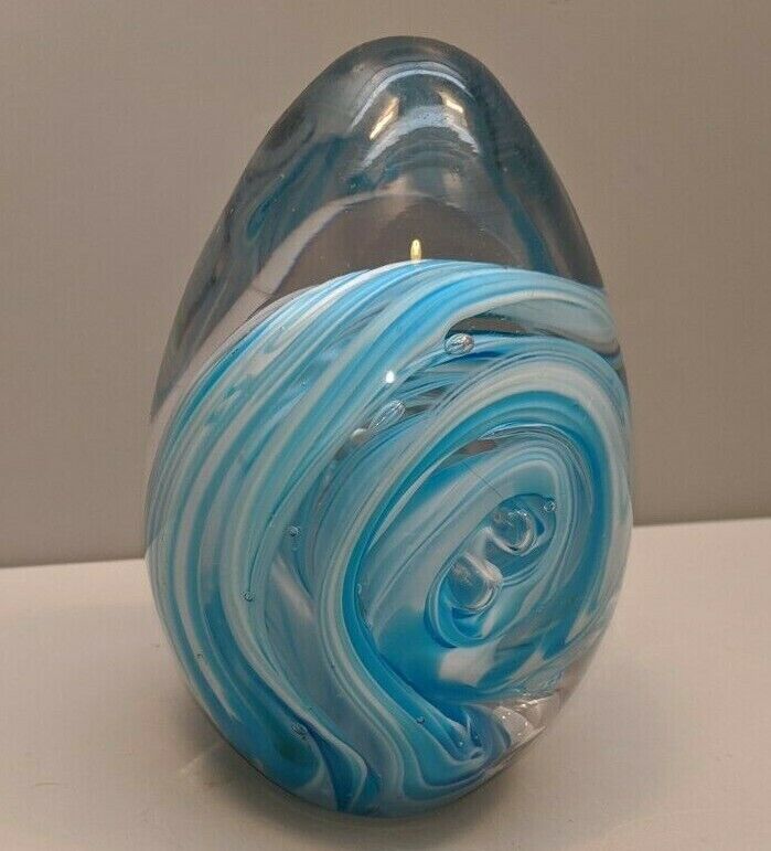 Silvestri Handcrafted Bubble Paperweight Blue Oval Egg Shape
