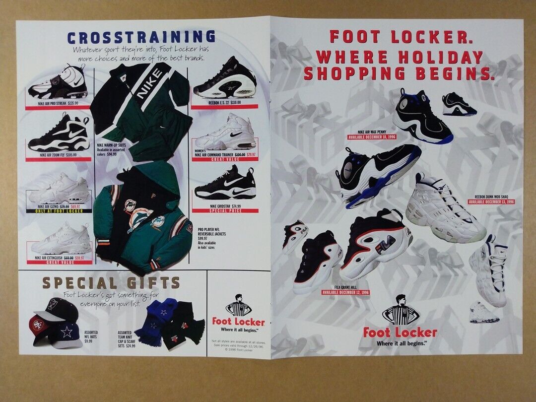 1996 Foot Locker Nike Air Converse Fila Reebok Shoes vintage print Ad