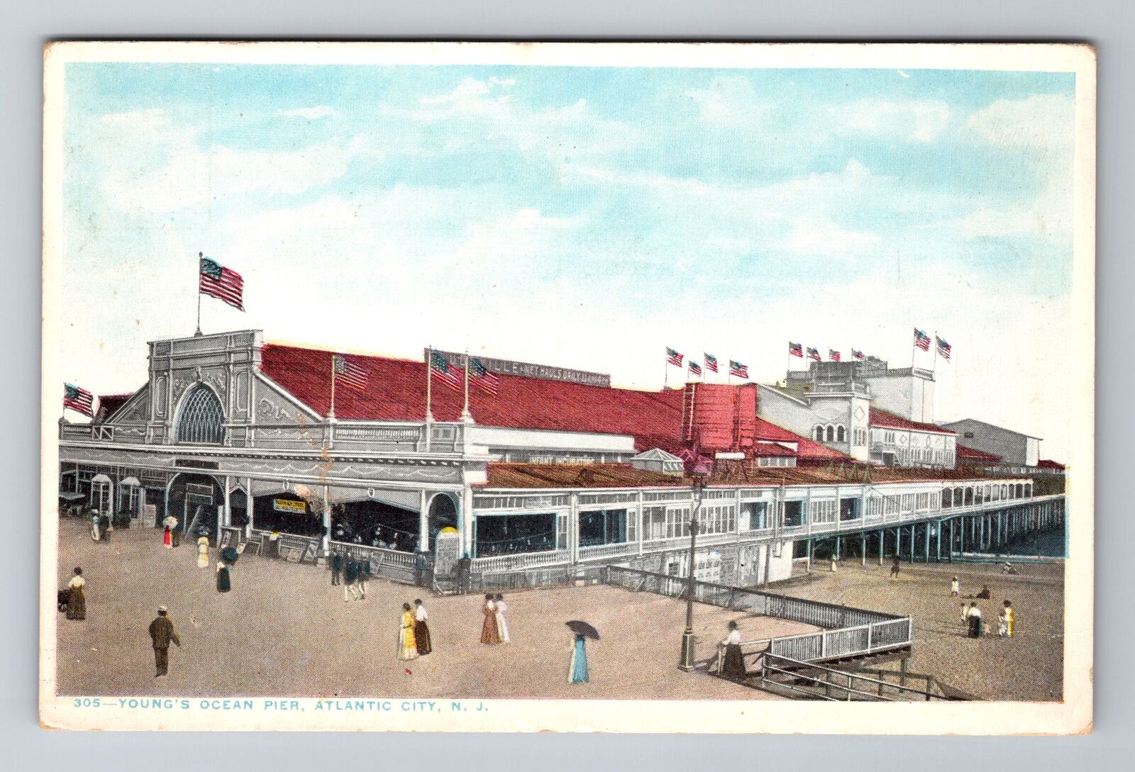 Atlantic City NJ-New Jersey, Young\'s Ocean Pier, Aerial, Vintage Postcard