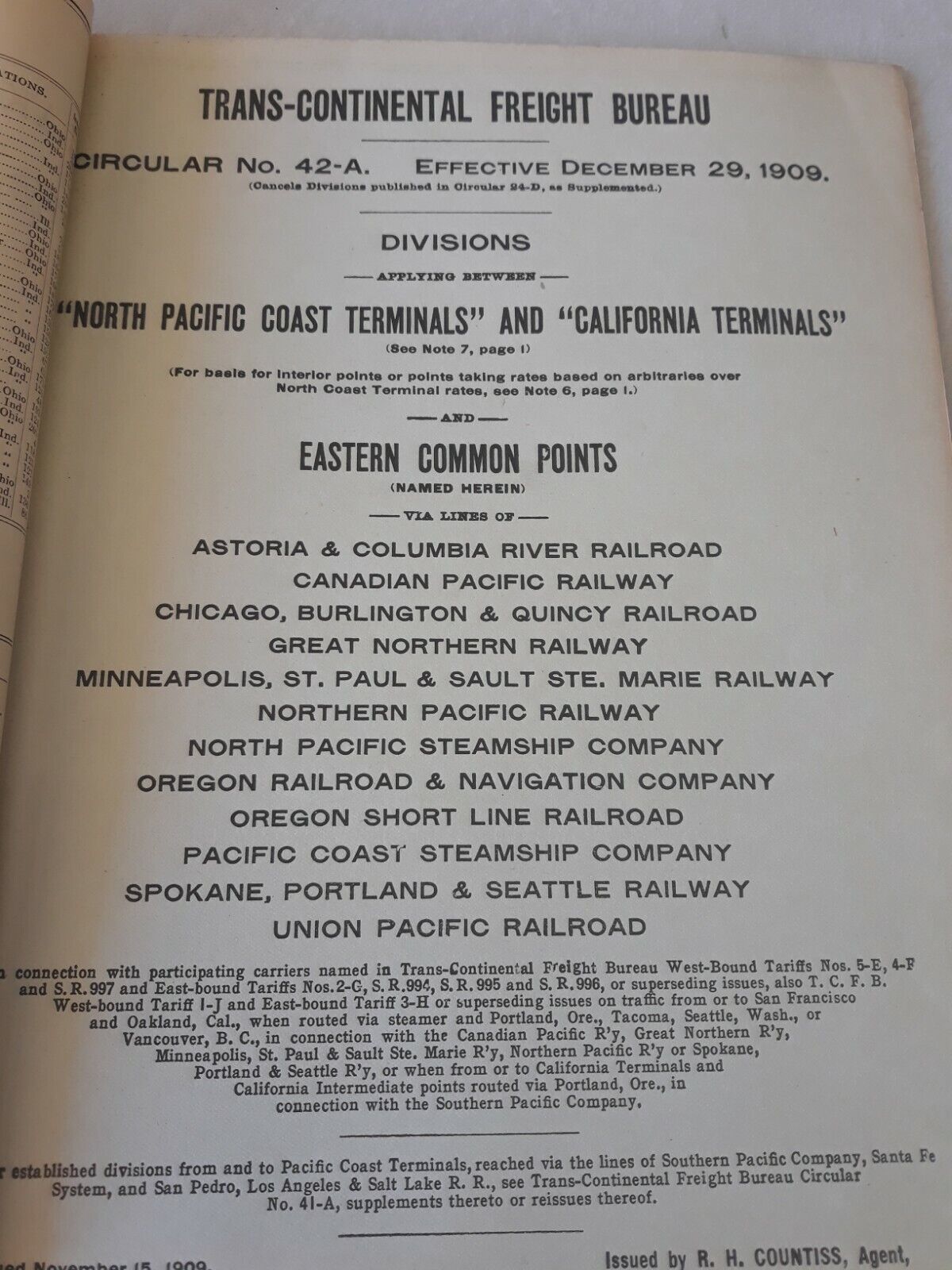 Lake Erie And Western Railroad Company Percentage Divisions no.2644-dec 1909