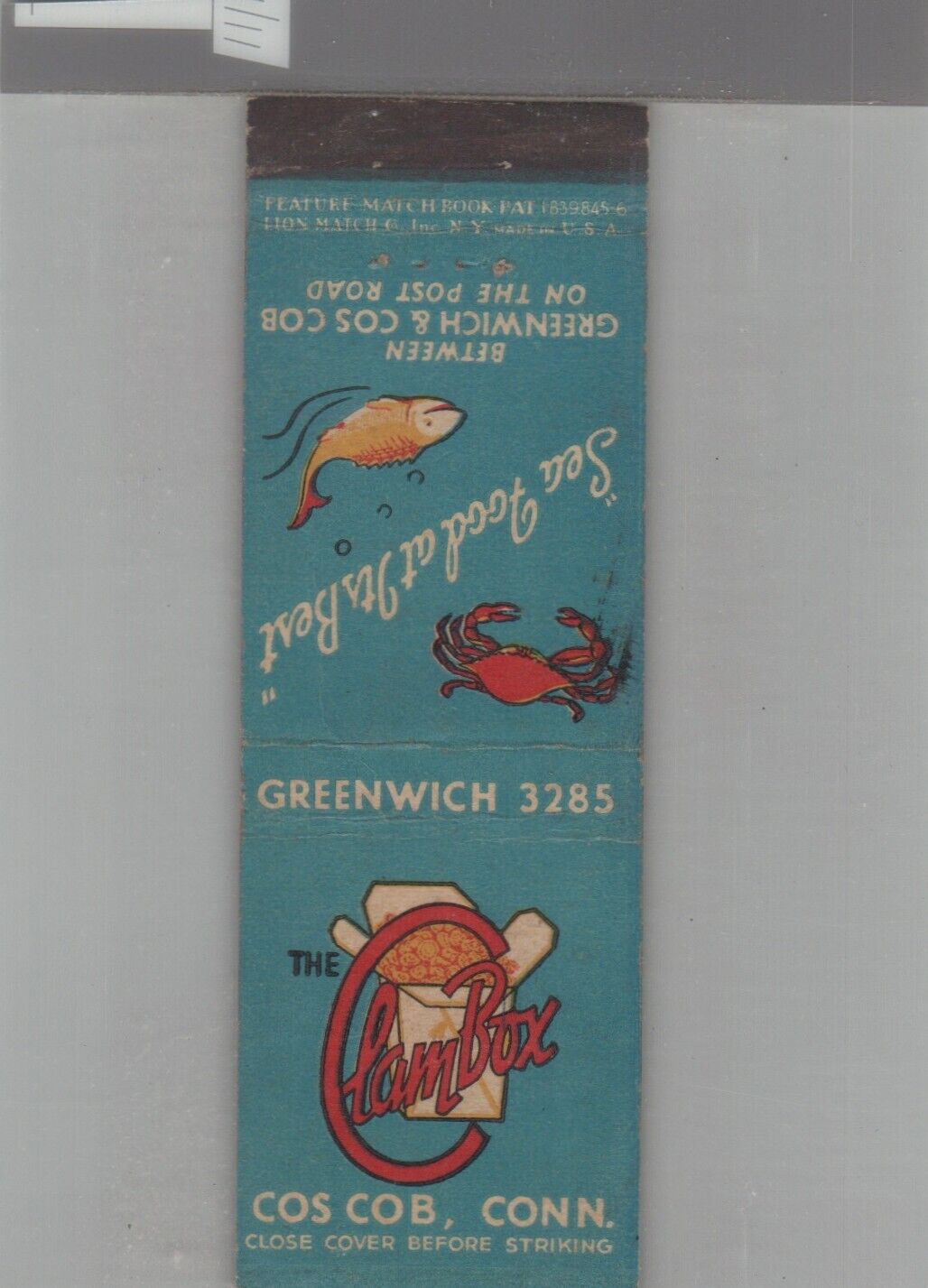 Matchbook Cover The Clam Box Cos Cob, CT