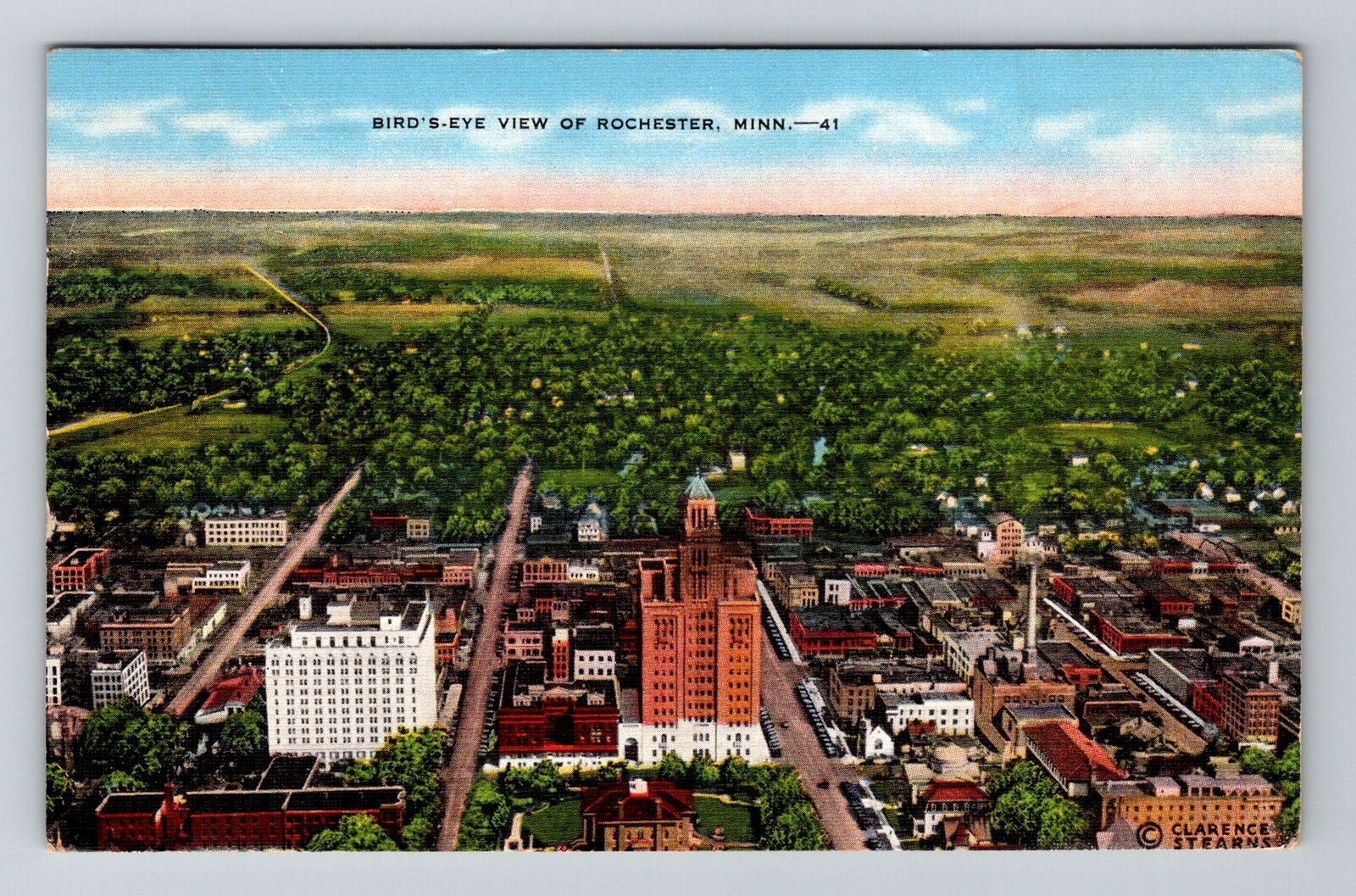 Rochester MN-Minnesota, Bird\'s Eye View of Rochester, c1944 Vintage Postcard