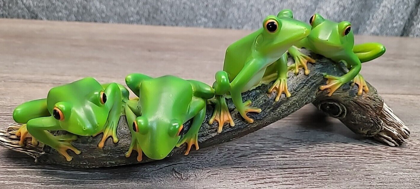 4 Frogs On Branch Life-like Life-Size Resin Statue
