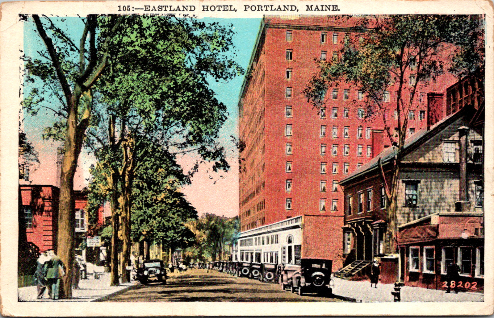 Portland Maine ME Street Scene at Eastland Hotel Vintage C. 1920's Postcard