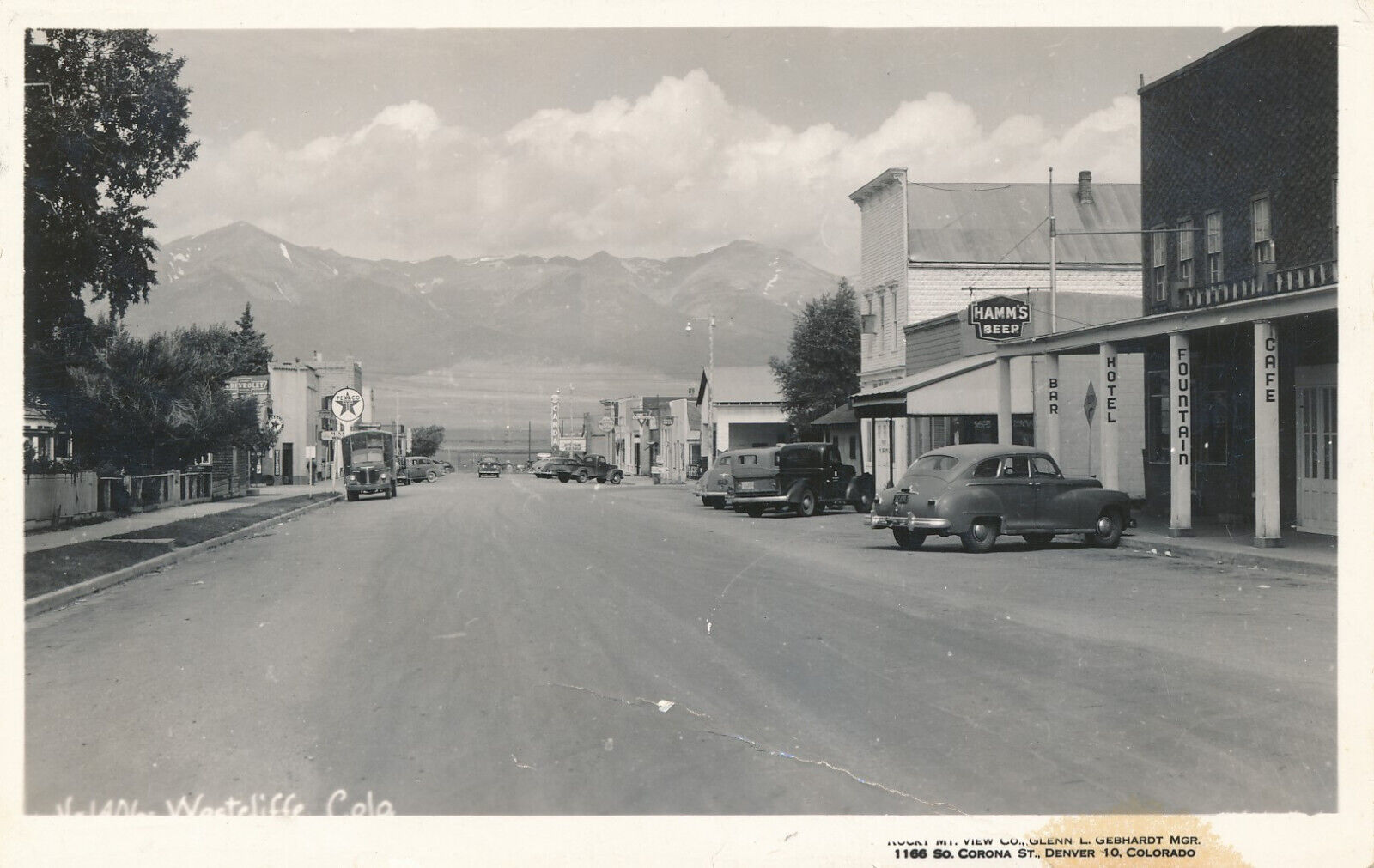 RPPC real photo unmailed Westcliffe Colorado CO Texaco sign downtown #227
