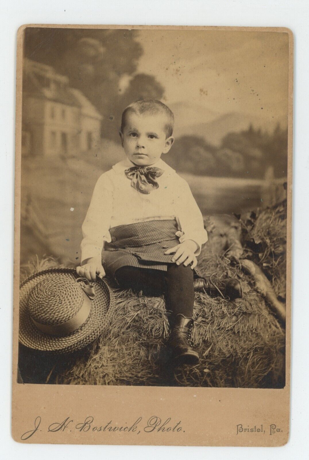 Antique Circa 1880s ID'd Cabinet Card Adorable Young Boy Holding Hat Bristol, PA