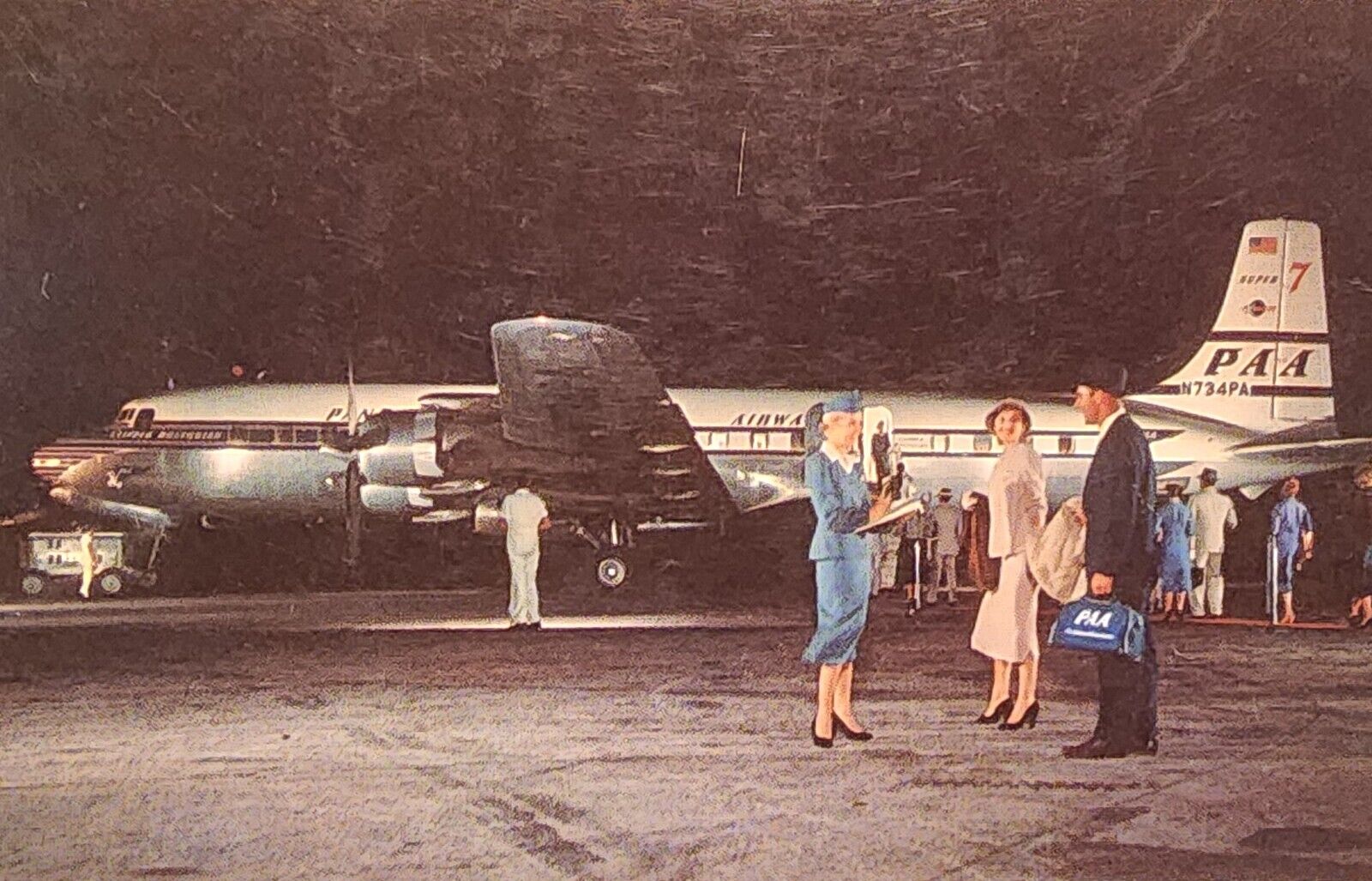1957 Picture Postcard Of~Pan American Super-7, Douglas DC-7 Airport. #-3337