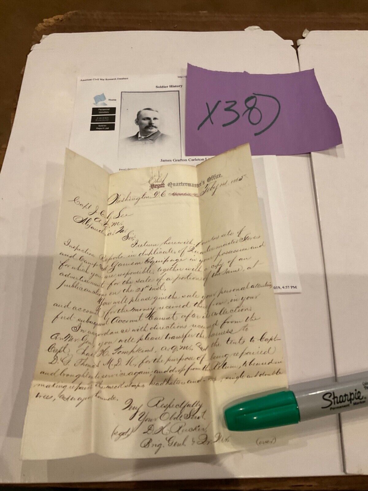 100 Civil War Letter Sale of Army Surplus 1865 Chief Quartermaster JGC Lee Capt.