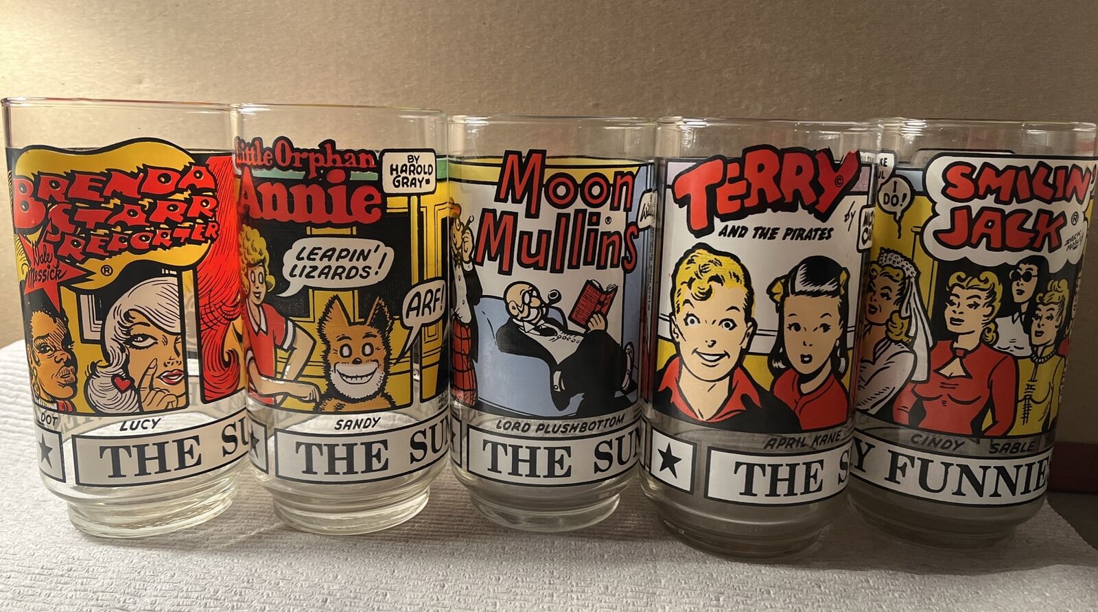 The Sunday Funnies drinking glasses 1976