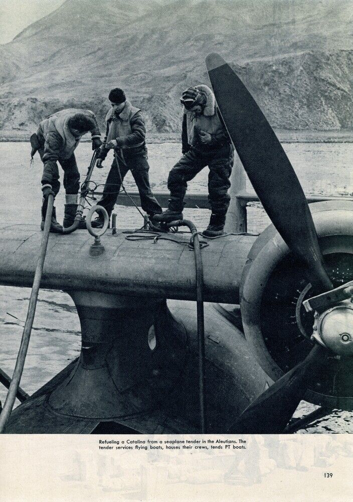WWII Refueling a Catalina PBY in the Aleutians 1944 MAGAZINE PHOTO