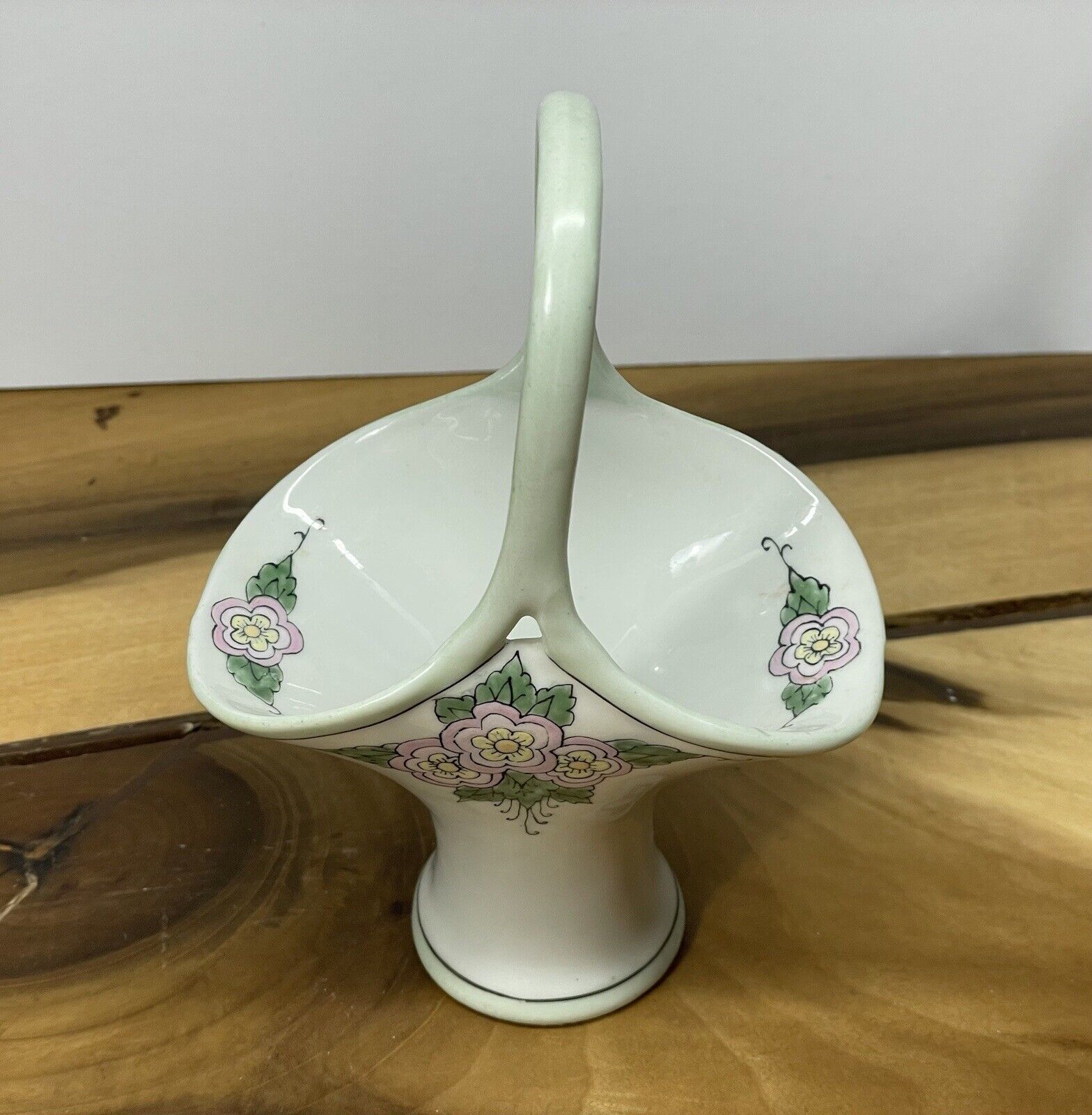 Vintage Porcelain Thun TK Czechoslovakia Floral Basket Vase with Handle - 6\
